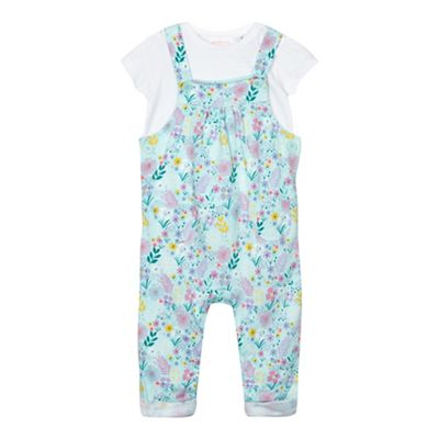 Baby girls' multi-coloured floral print dungarees and t-shirt set